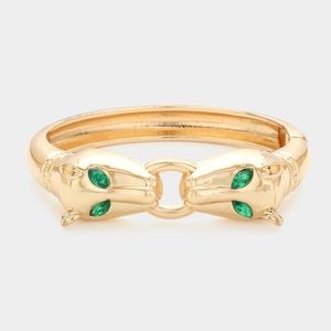 Gold Leopard Head Metal Cuff Bangle Bracelet Crystal Statement Jewelry Animal